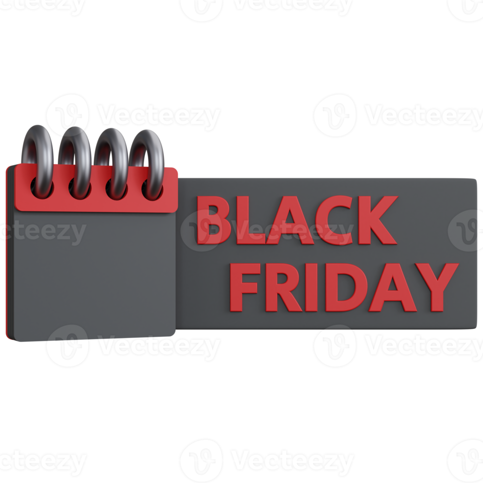 3d rendering black friday banner with calendar isolated png