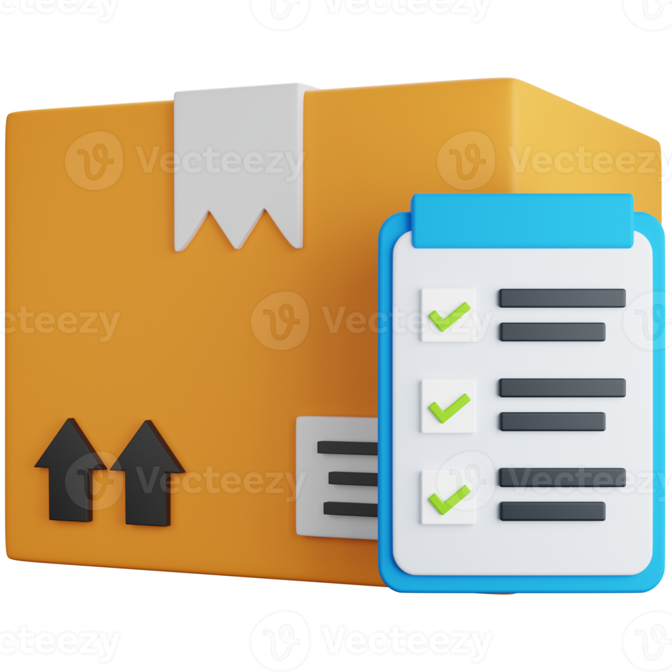 3d rendering shipping box with task list checked isolated png