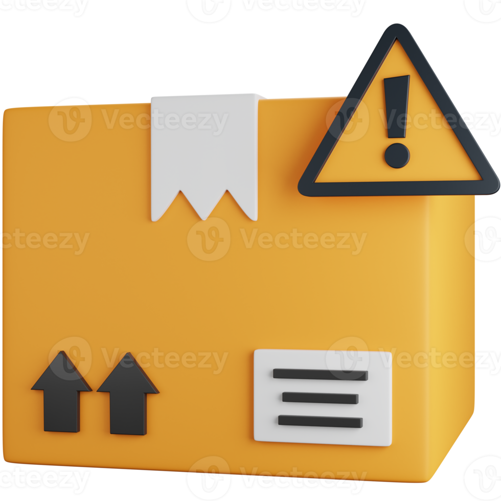 3d rendering shipping box with problem sign isolated png