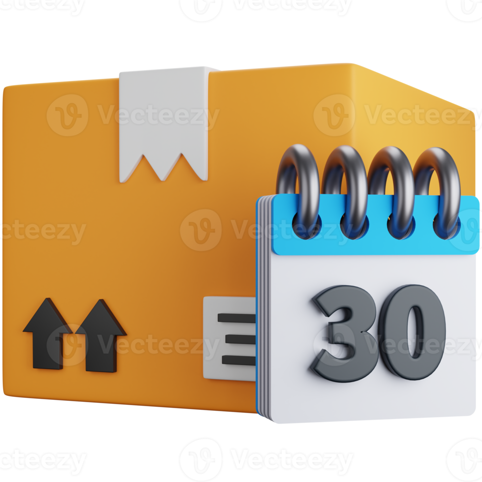 3d rendering shipping box with calendar isolated png