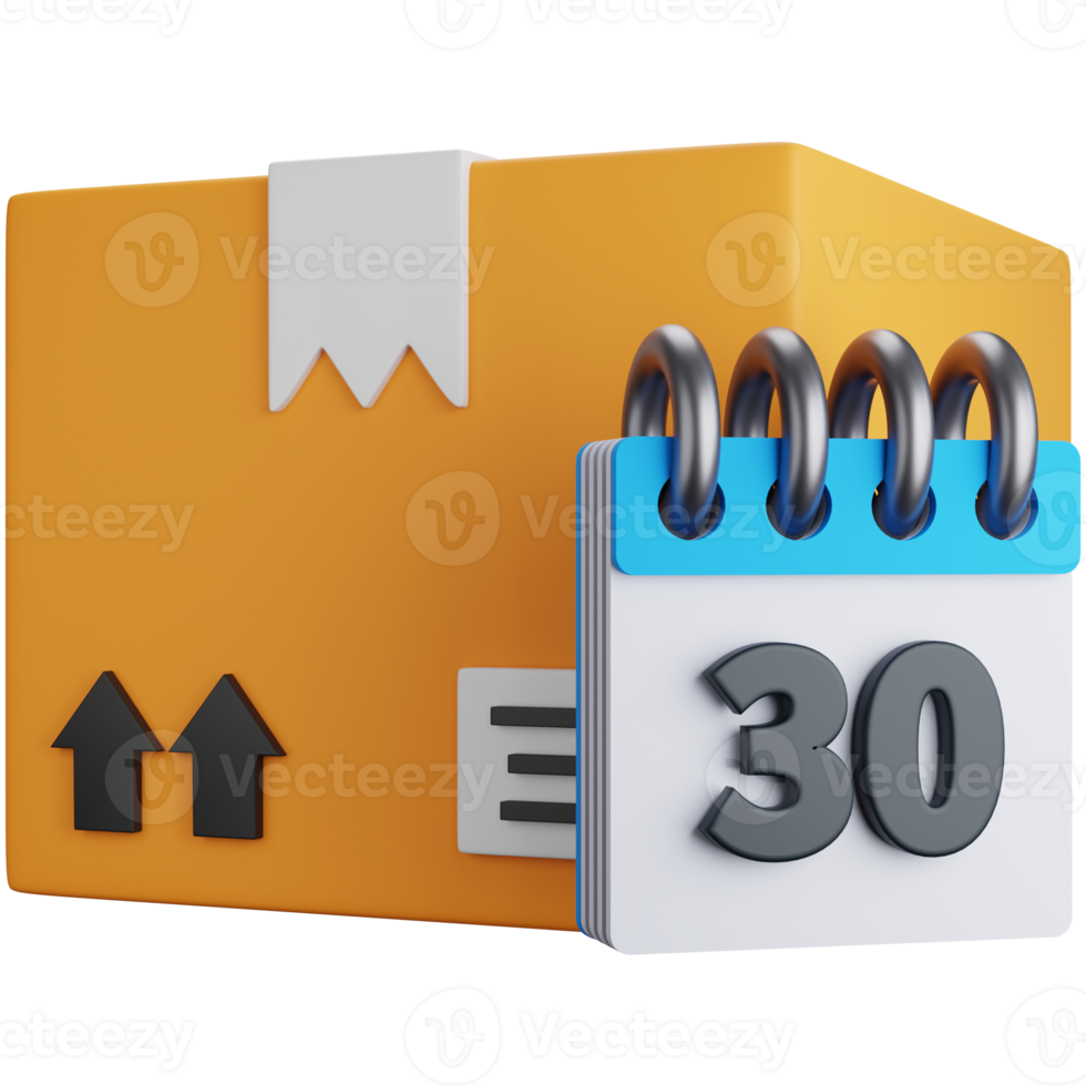 Caja de envío de renderizado 3d con calendario aislado png