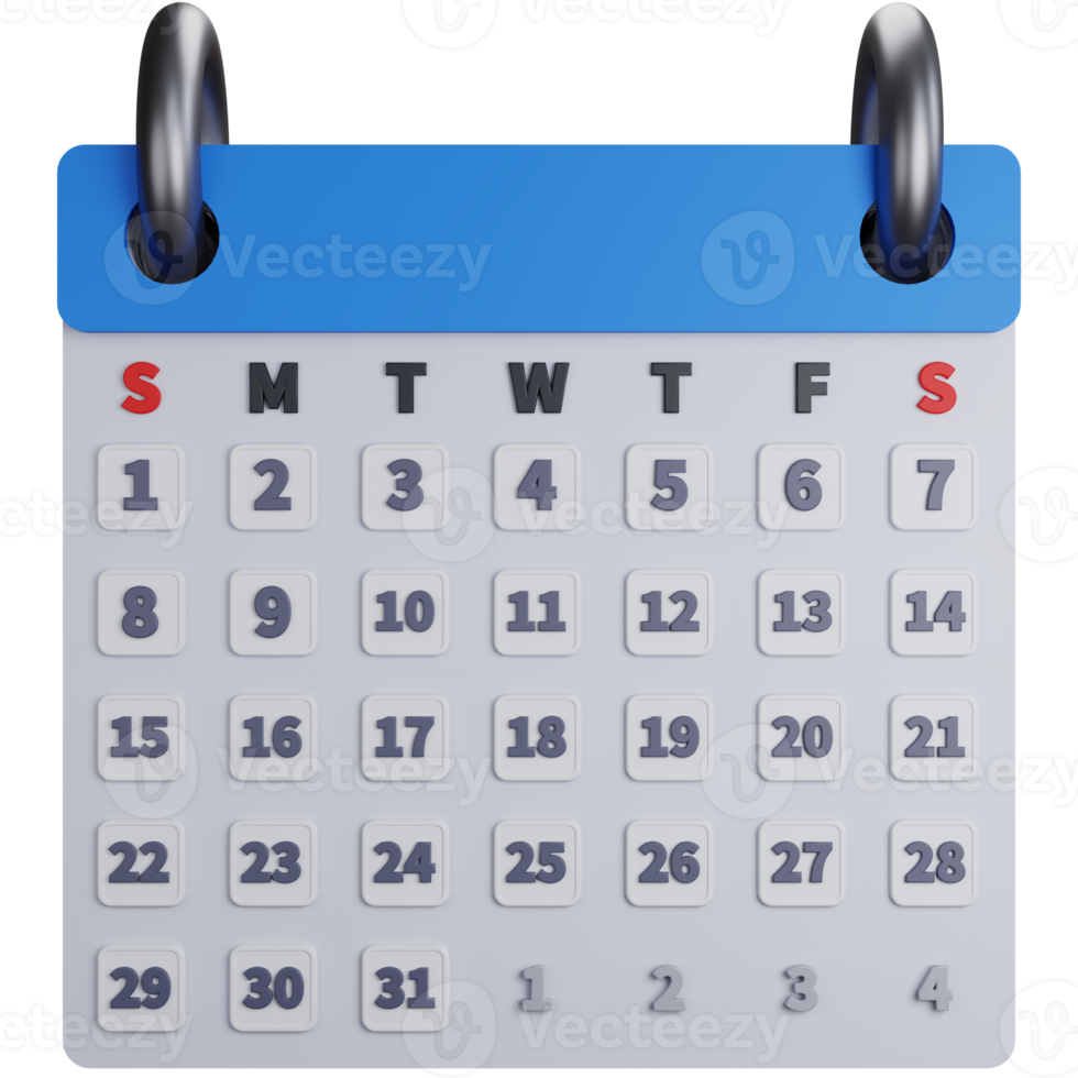 3d rendering complete calendar without months isolated png