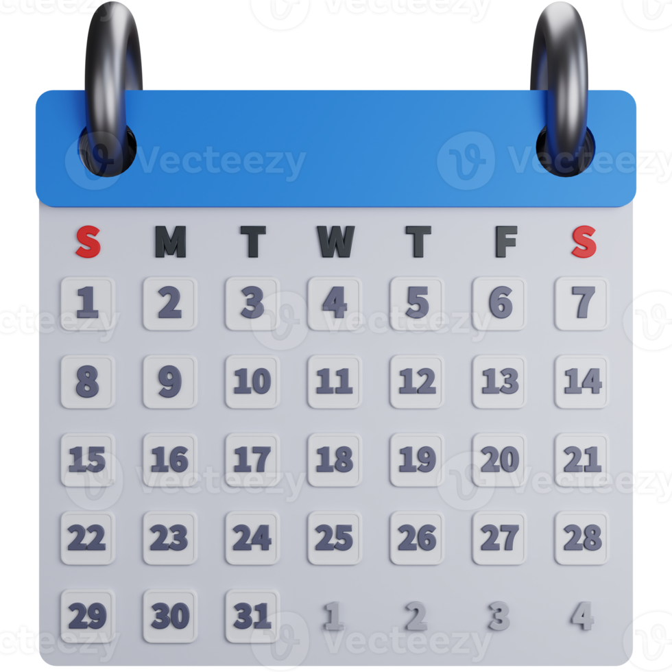 3d tolkning komplett kalender utan månader isolerat png