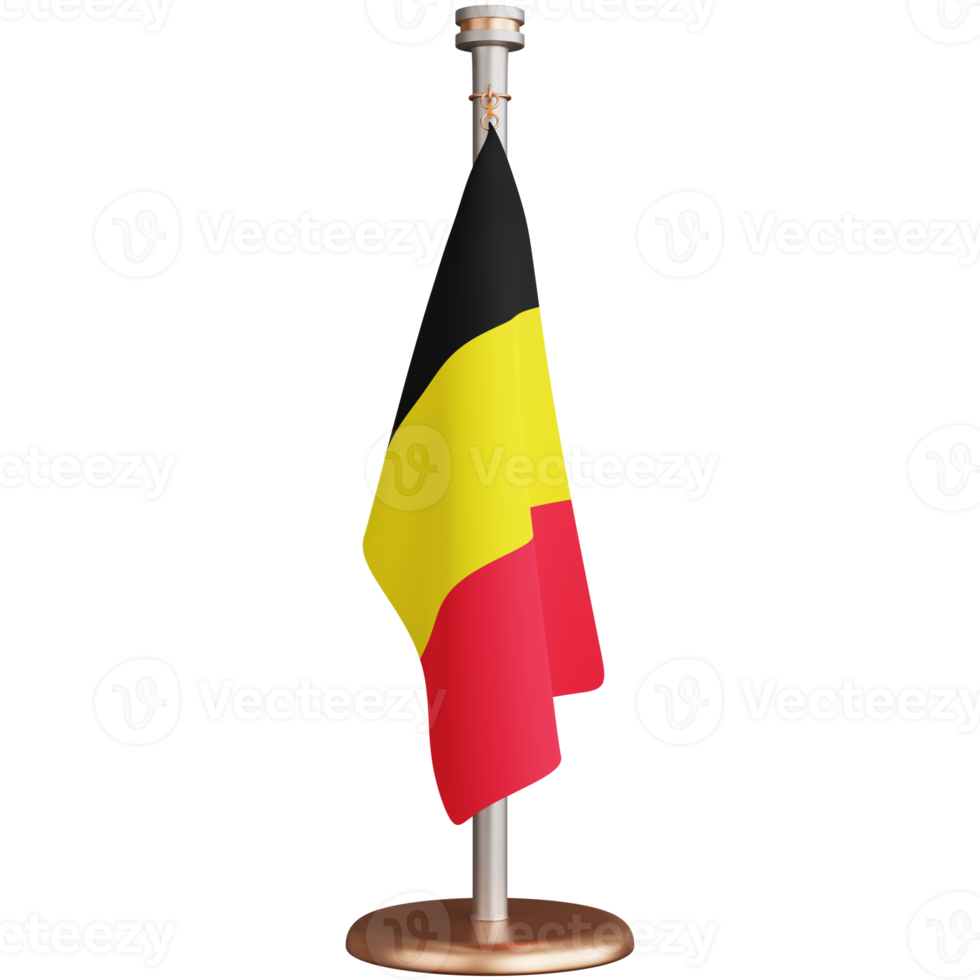 Representación 3D de asta de bandera de Bélgica aislado png