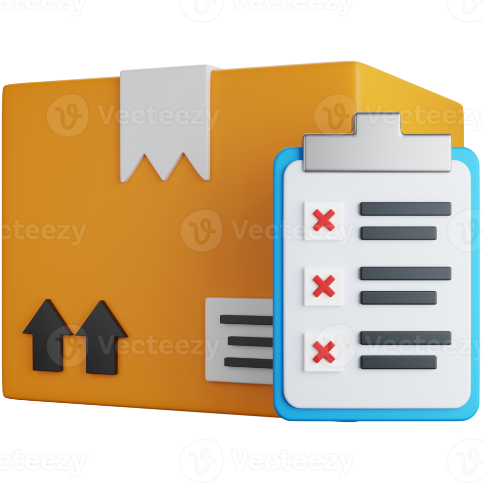 3d rendering delivery box with problematic task list isolated png