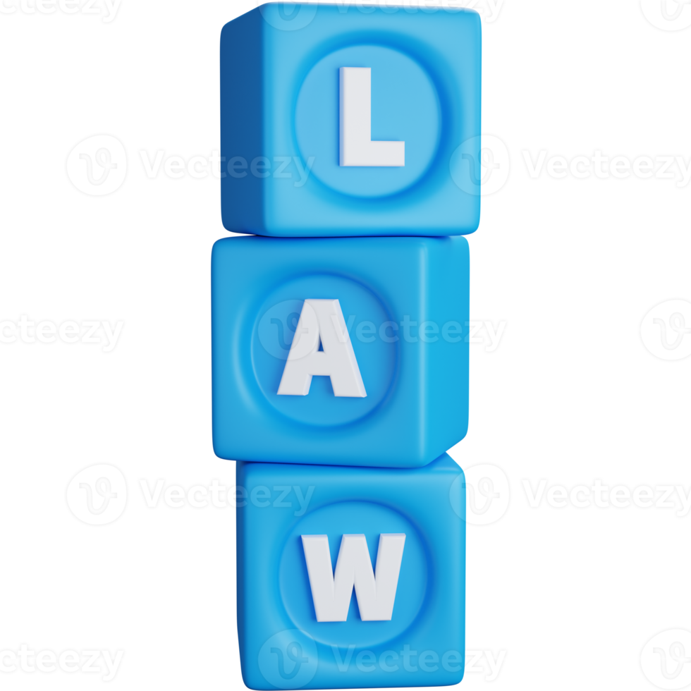 3d rendering dice with the letters law isolated png