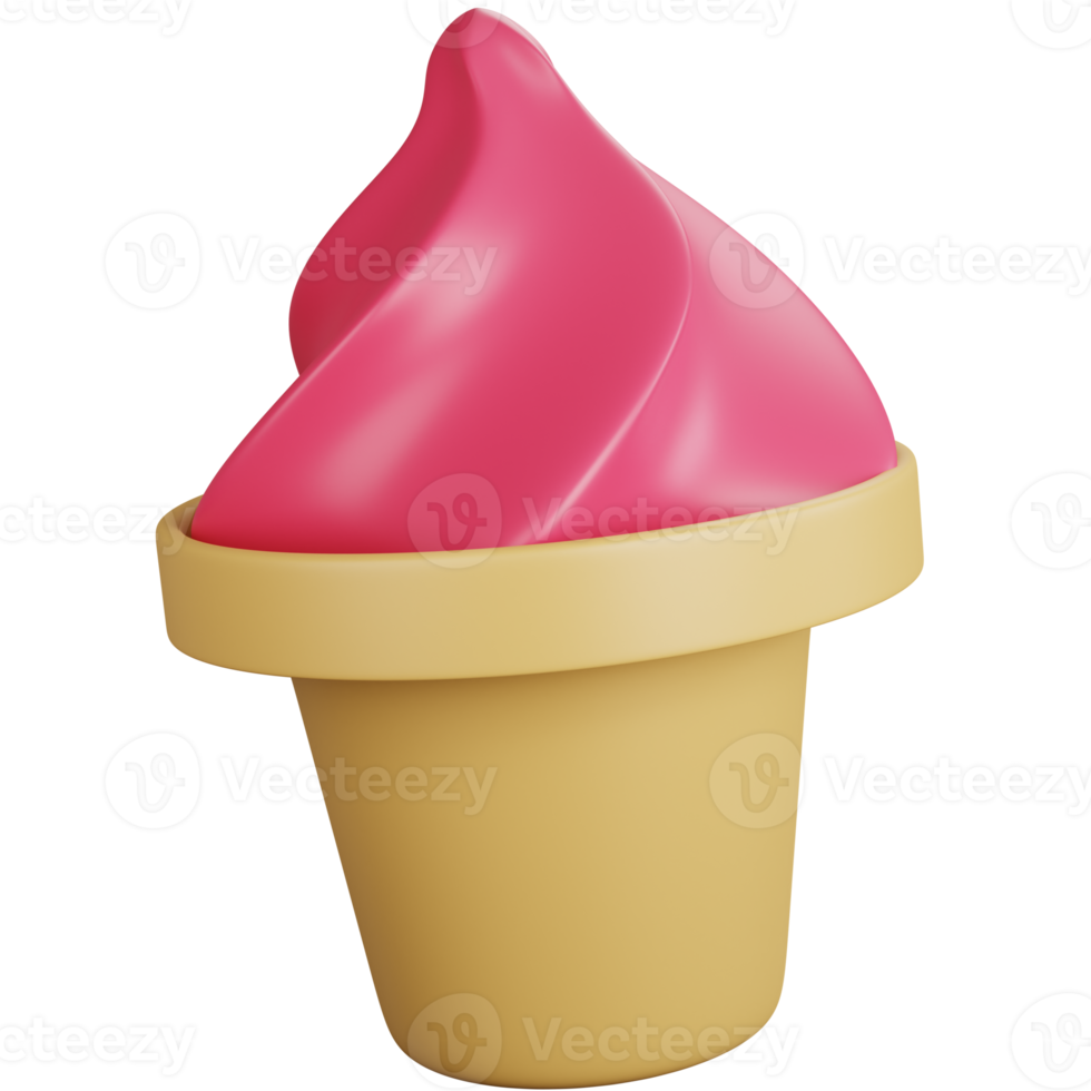 Sorvete de morango de renderização 3D isolado png