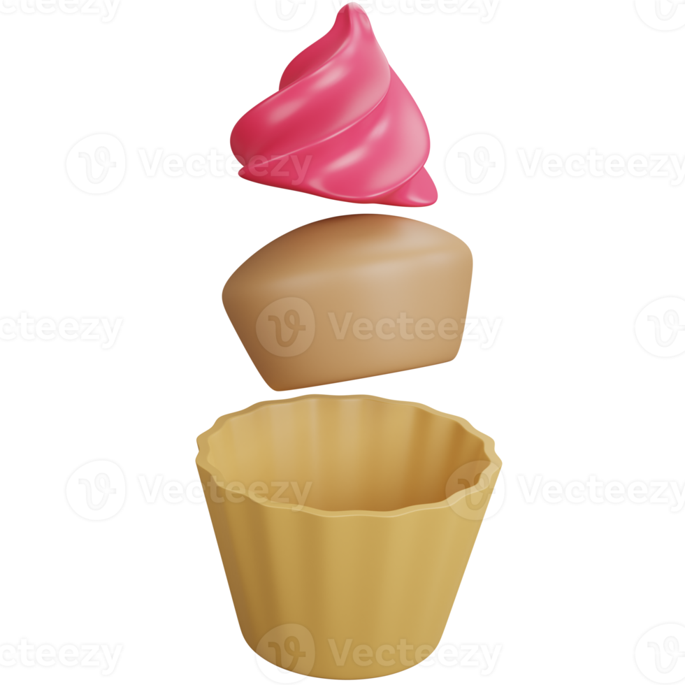 3d rendering floating strawberry cupcakes isolated png