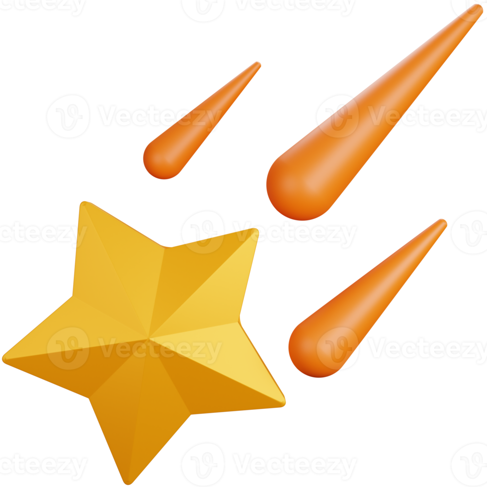 3d rendering shooting star with some meteors isolated png