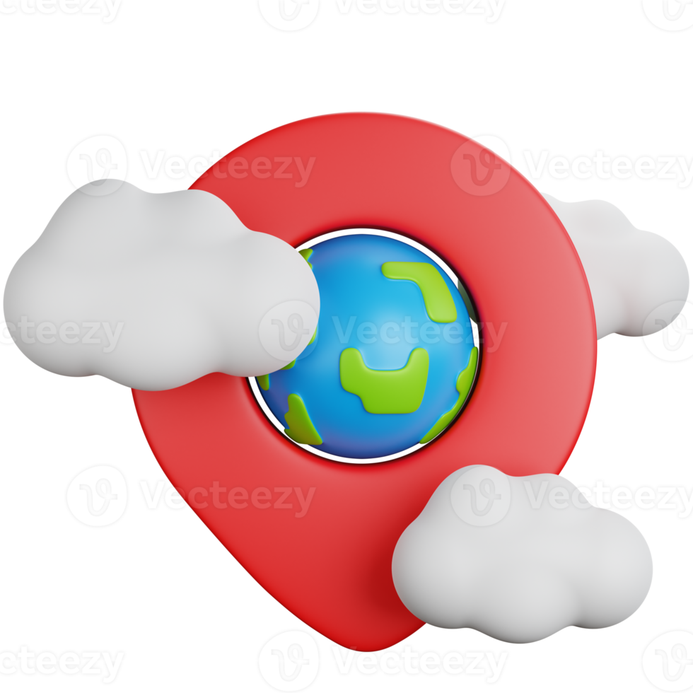 pin de ubicación de representación 3d en la nube aislada png