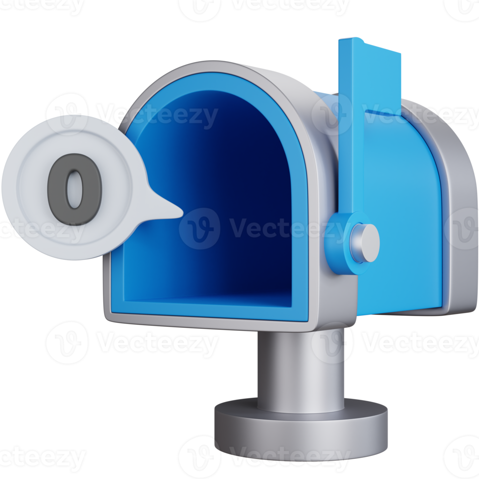 3d rendering mailbox with empty message count notification isolated png