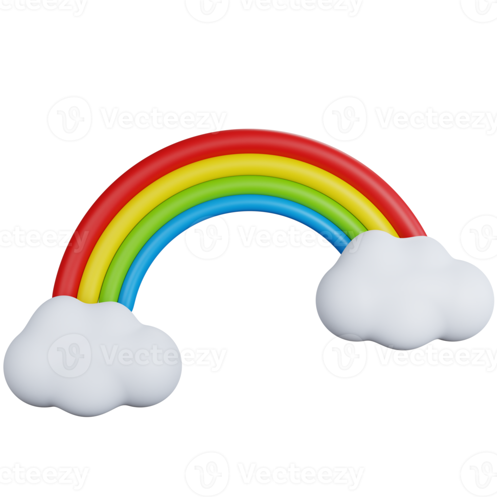 3d renderen regenboog met twee wolken geïsoleerd png