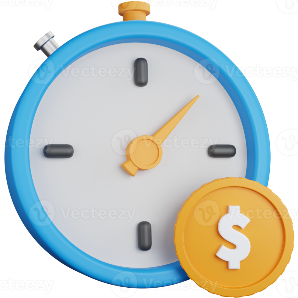 3d rendering time and money isolated png