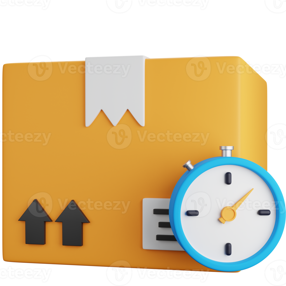 3d rendering shipping box with stopwatch isolated png