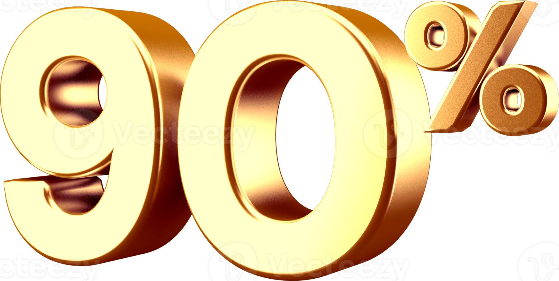 3D Golden Ninety Percent Number png