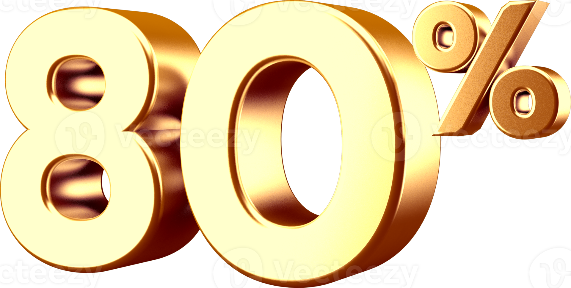 3D Golden Eighty Percent Number png