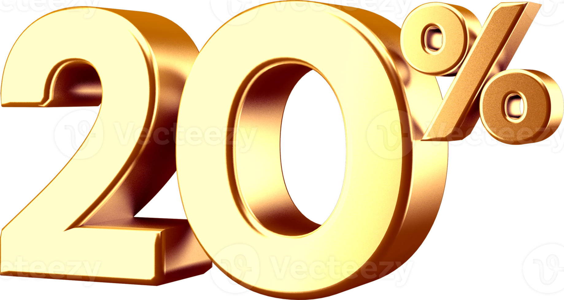 3D Golden Twenty Percent Number png