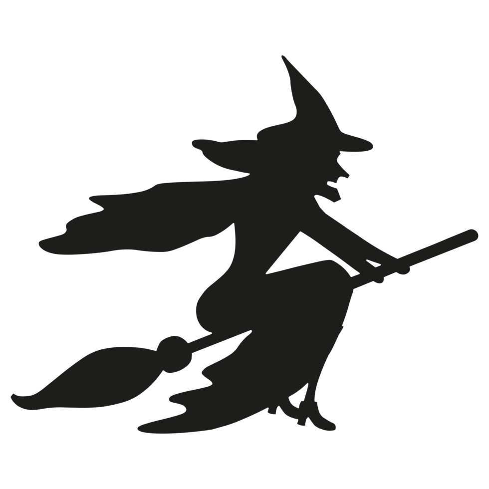 Hexe auf einer Besensilhouette auf transparentem Hintergrund png