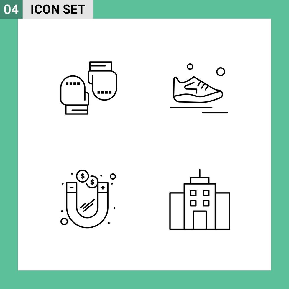 Mobile Interface Line Set of 4 Pictograms of boxing dollar protective exercise money Editable Vector Design Elements