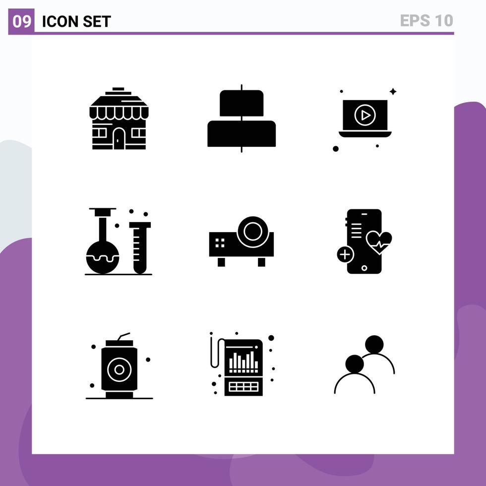 Set of 9 Modern UI Icons Symbols Signs for slide projector powerpoint presentation video multimedia laboratory Editable Vector Design Elements