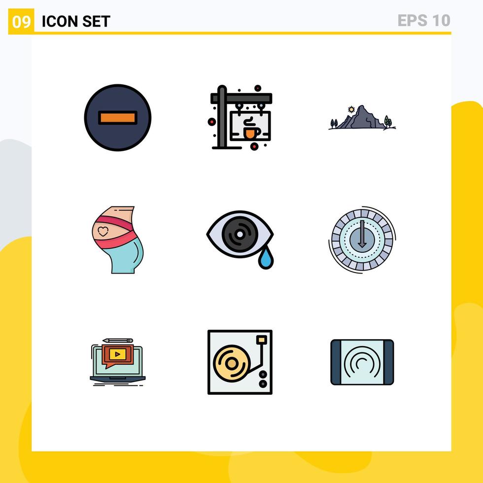 9 Universal Filledline Flat Colors Set for Web and Mobile Applications pregnant safety board belt nature Editable Vector Design Elements