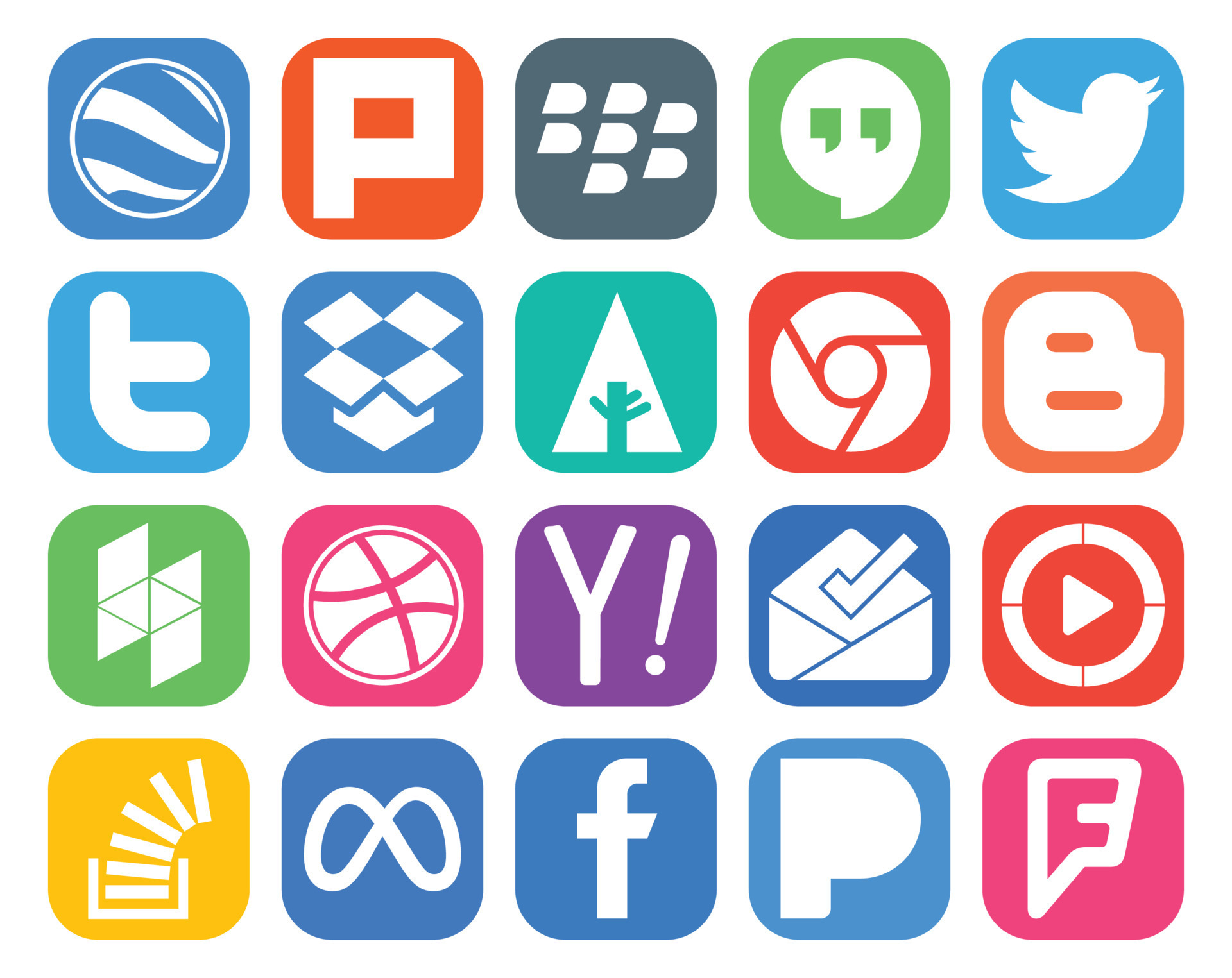 20 Social Media Icon Pack Including stockoverflow windows media player