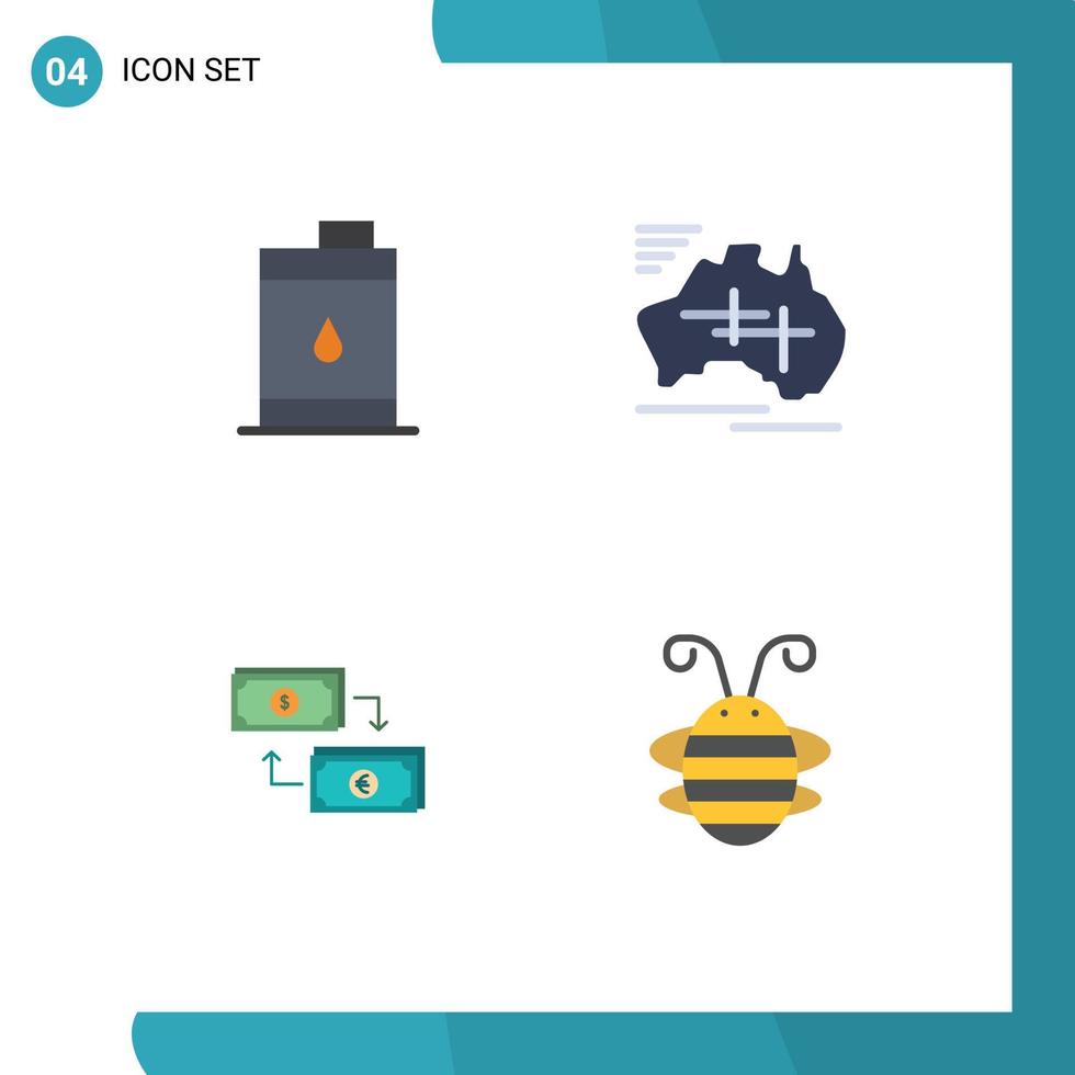 Modern Set of 4 Flat Icons and symbols such as barrel exchange oil country dollar Editable Vector Design Elements