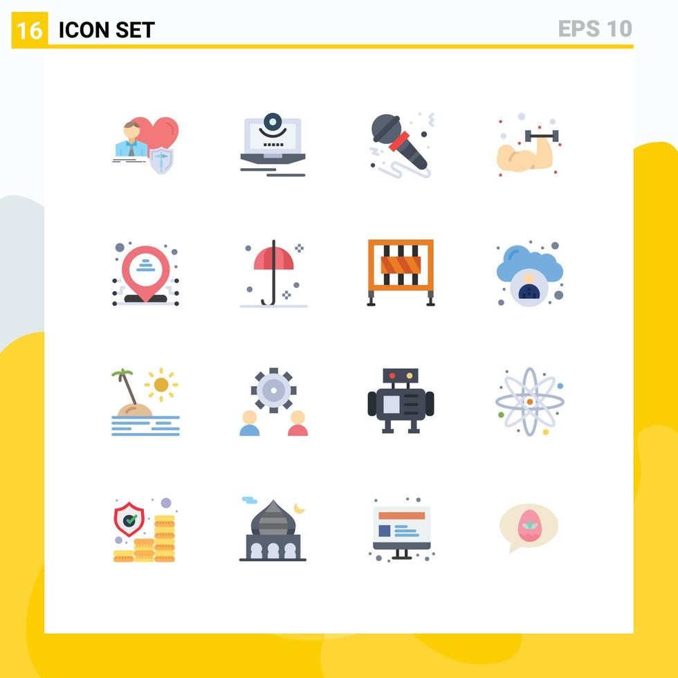 Universal Icon Symbols Group of 16 Modern Flat Colors of sport dumbbell monitor instrument sound Editable Pack of Creative Vector Design Elements