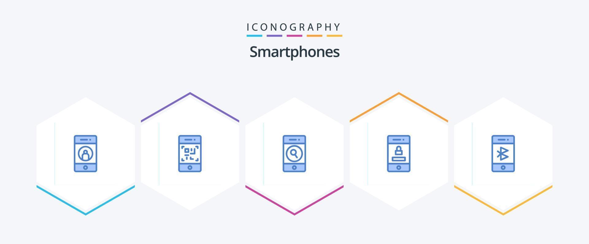 Smartphones 25 Blue icon pack including bluetooth. security. technology. protection. web vector