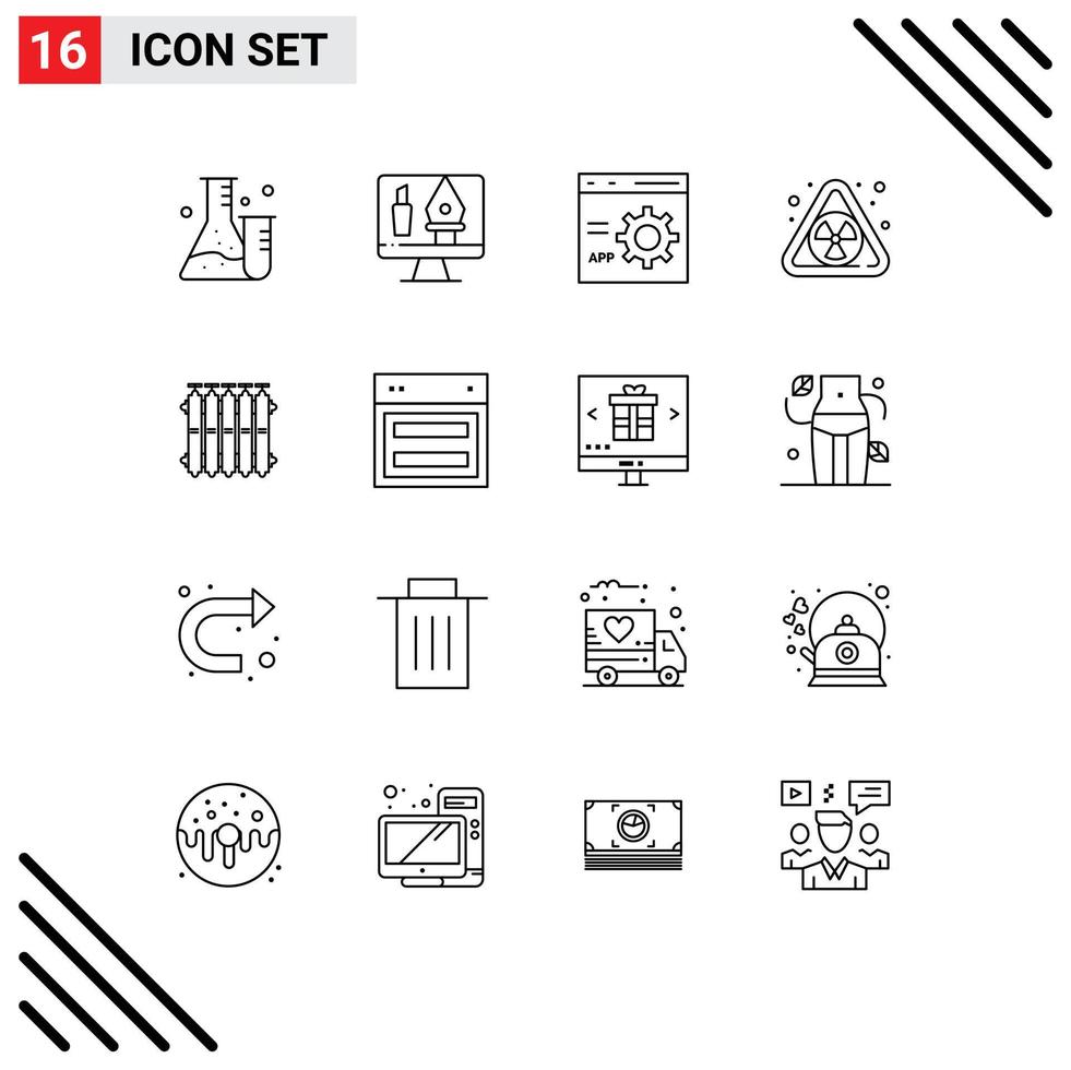 Modern Set of 16 Outlines Pictograph of heating waste browser pollution programming Editable Vector Design Elements