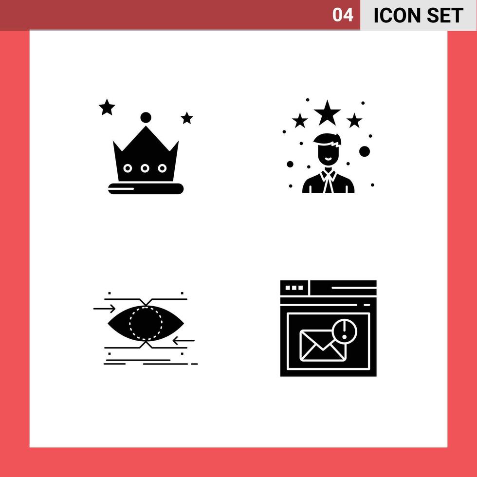 Pack of 4 Modern Solid Glyphs Signs and Symbols for Web Print Media such as achievement eye wreath rating looking Editable Vector Design Elements