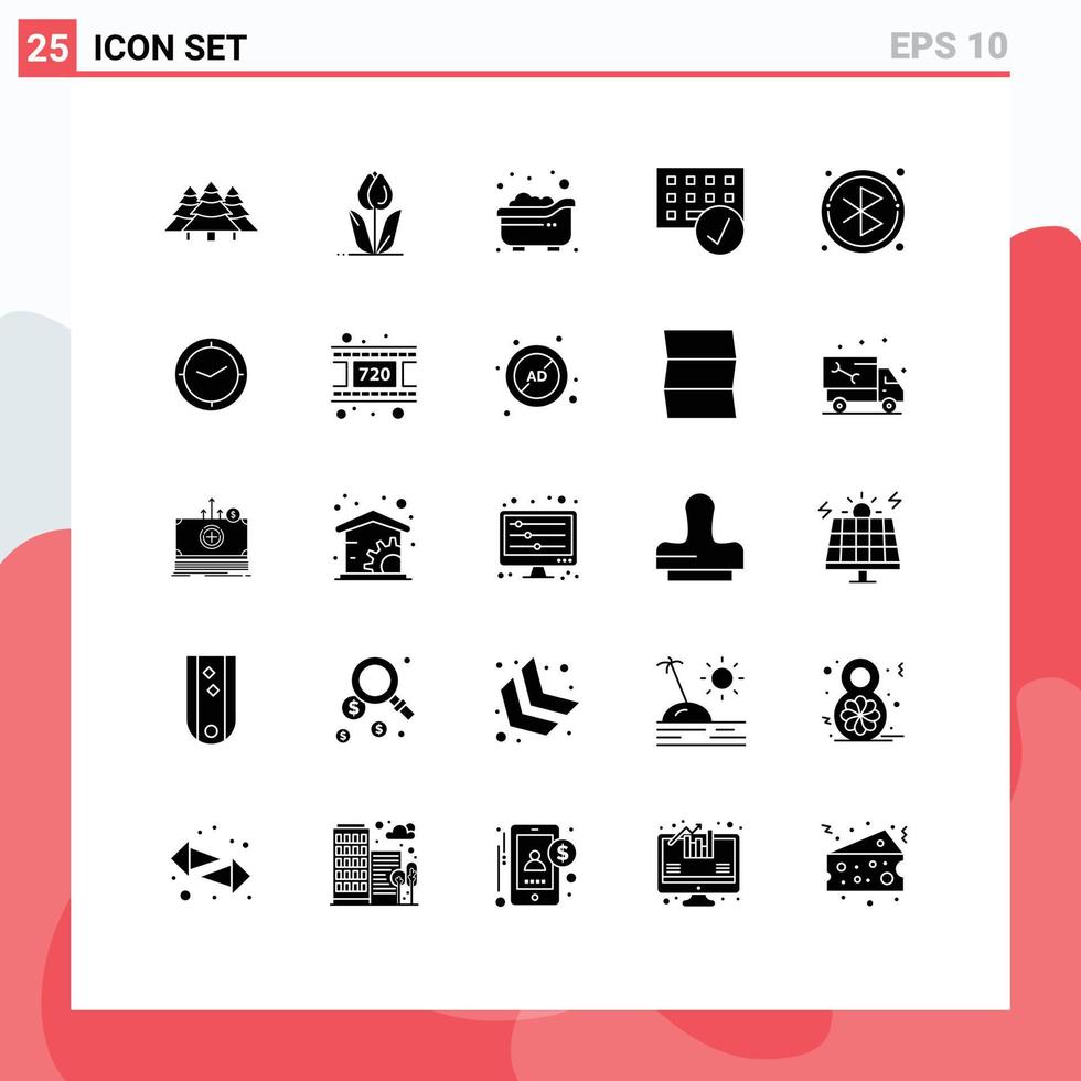 Set of 25 Vector Solid Glyphs on Grid for gadget connected nature computers child Editable Vector Design Elements