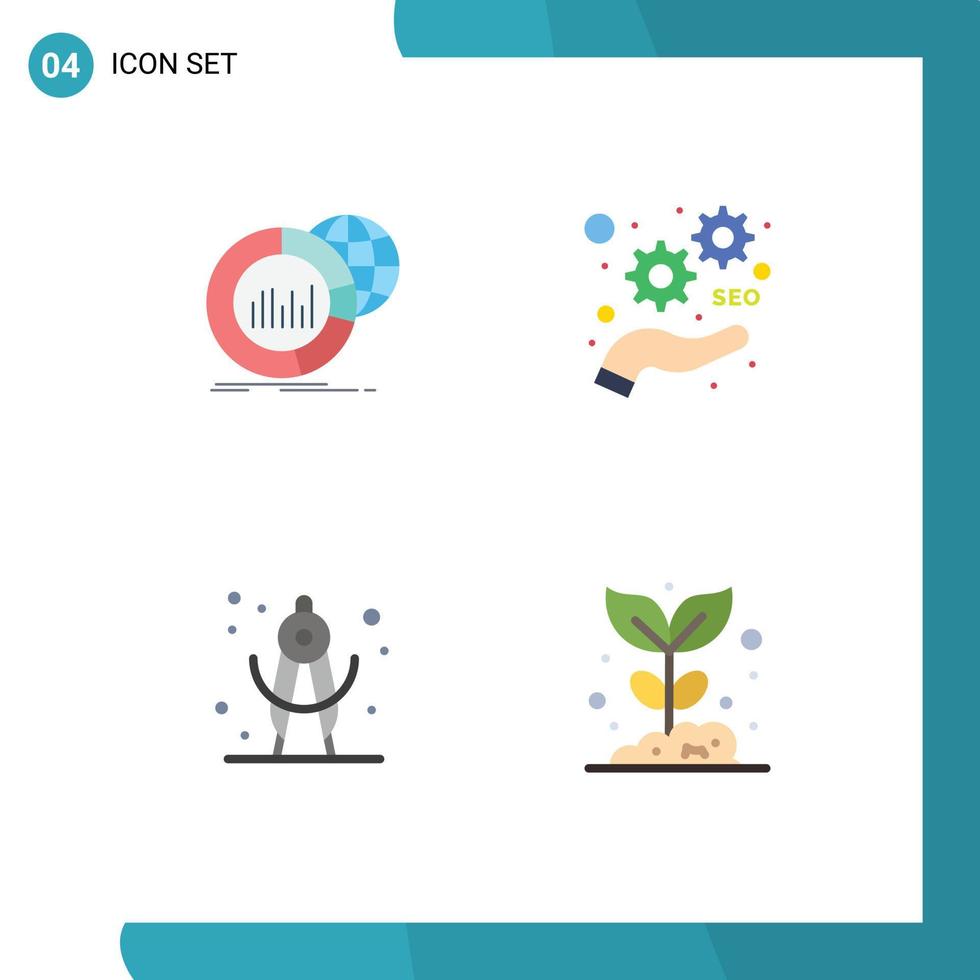 Group of 4 Flat Icons Signs and Symbols for big divider world marketing school Editable Vector Design Elements
