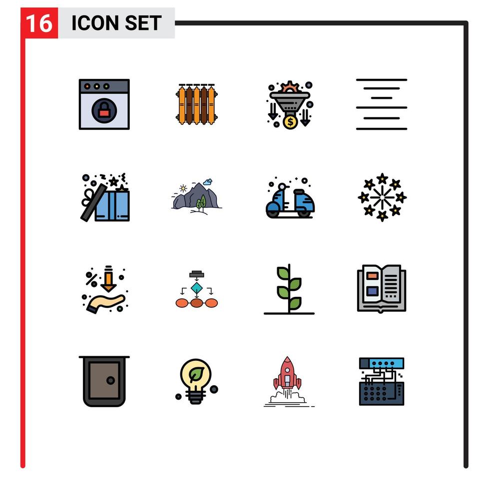 Modern Set of 16 Flat Color Filled Lines and symbols such as christmas gift conversion text align Editable Creative Vector Design Elements