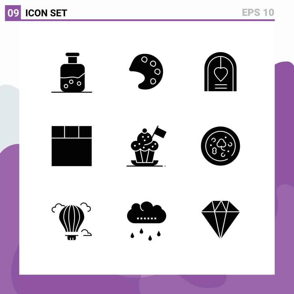 Modern Set of 9 Solid Glyphs and symbols such as cooker hat chef hat celebration chef grid Editable Vector Design Elements