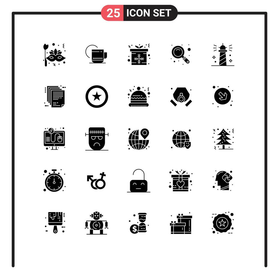 Pack of 25 creative Solid Glyphs of lighthouse zoom service search gift Editable Vector Design Elements