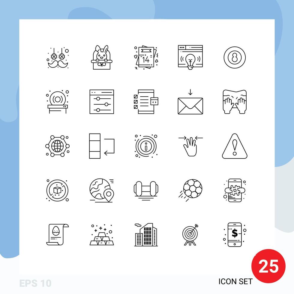 Set of 25 Commercial Lines pack for snooker webpage heart web romantic Editable Vector Design Elements