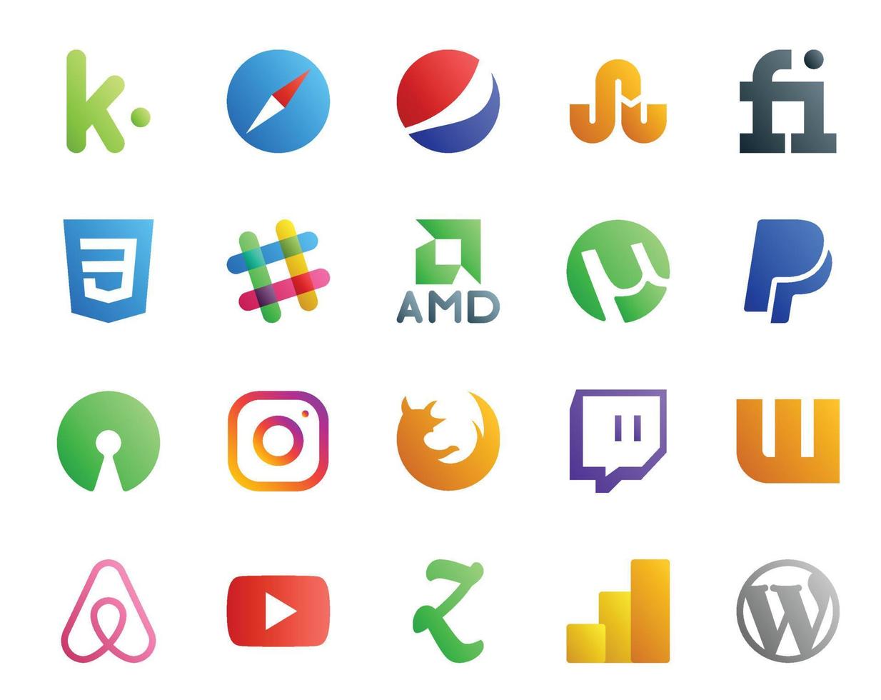 Paquete de 20 íconos de redes sociales que incluye wattpad browser chat firefox open source vector