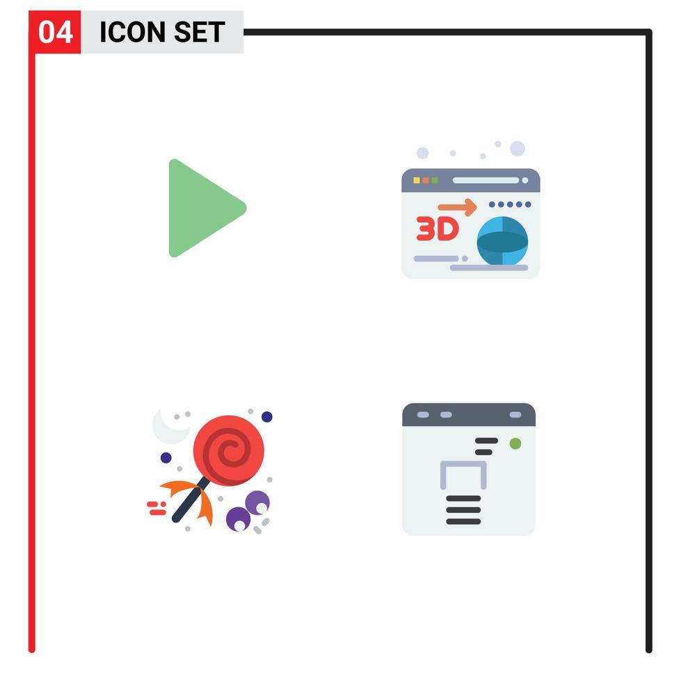 grupo de 4 iconos planos signos y símbolos para controlar elementos de diseño de vectores editables de negocios de mundo de video de halloween