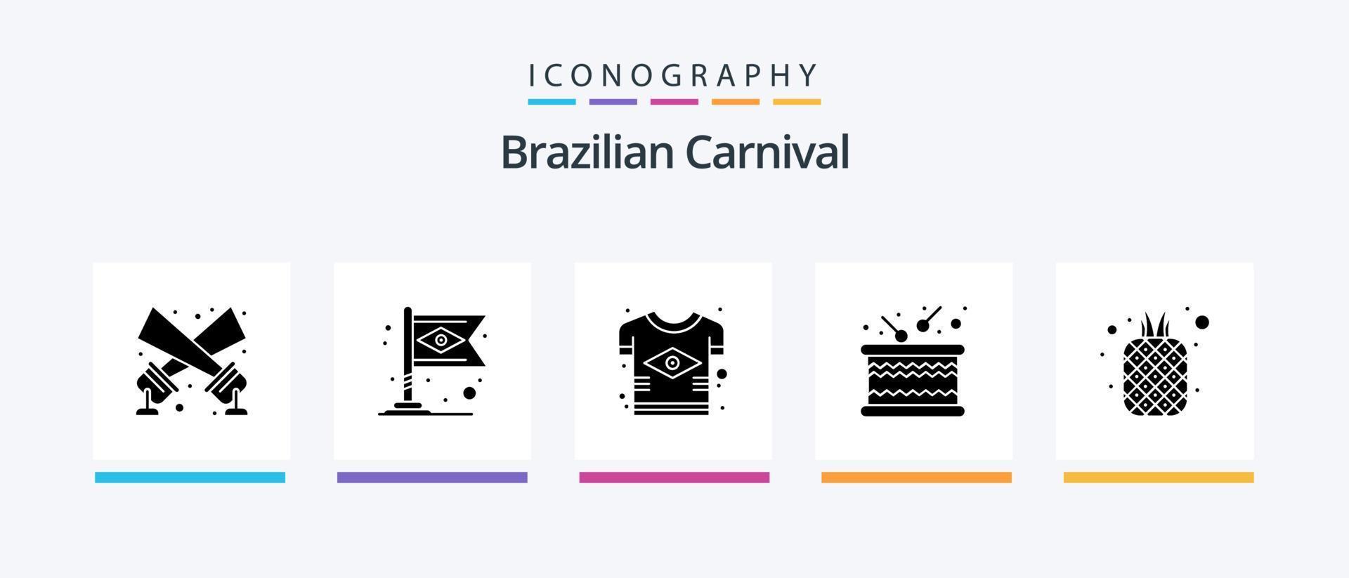 paquete de íconos del glifo 5 del carnaval brasileño que incluye comida. música. Brasil. pandero. camiseta de manga corta. diseño de iconos creativos vector