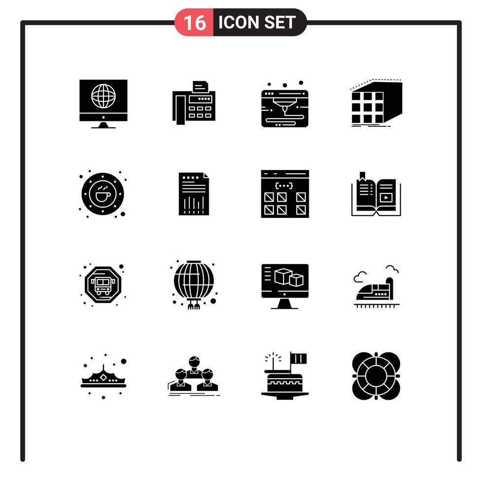 Modern Set of 16 Solid Glyphs Pictograph of cafe matrix internet dimensional aggregation Editable Vector Design Elements