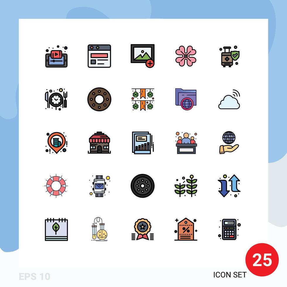 25 Thematic Vector Filled line Flat Colors and Editable Symbols of luggage spring flower web page flower anemone Editable Vector Design Elements