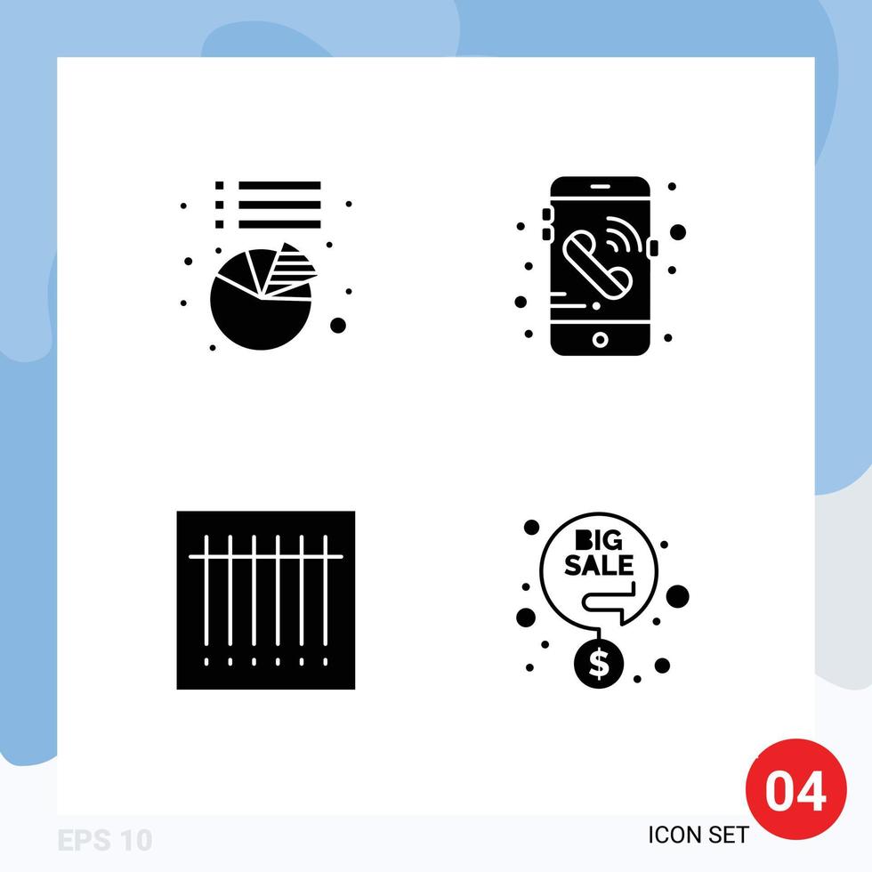 4 Universal Solid Glyph Signs Symbols of chart big sale call barcode discount sale Editable Vector Design Elements
