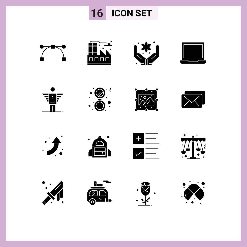 Editable Vector Line Pack of 16 Simple Solid Glyphs of freedom business flower angel preference Editable Vector Design Elements