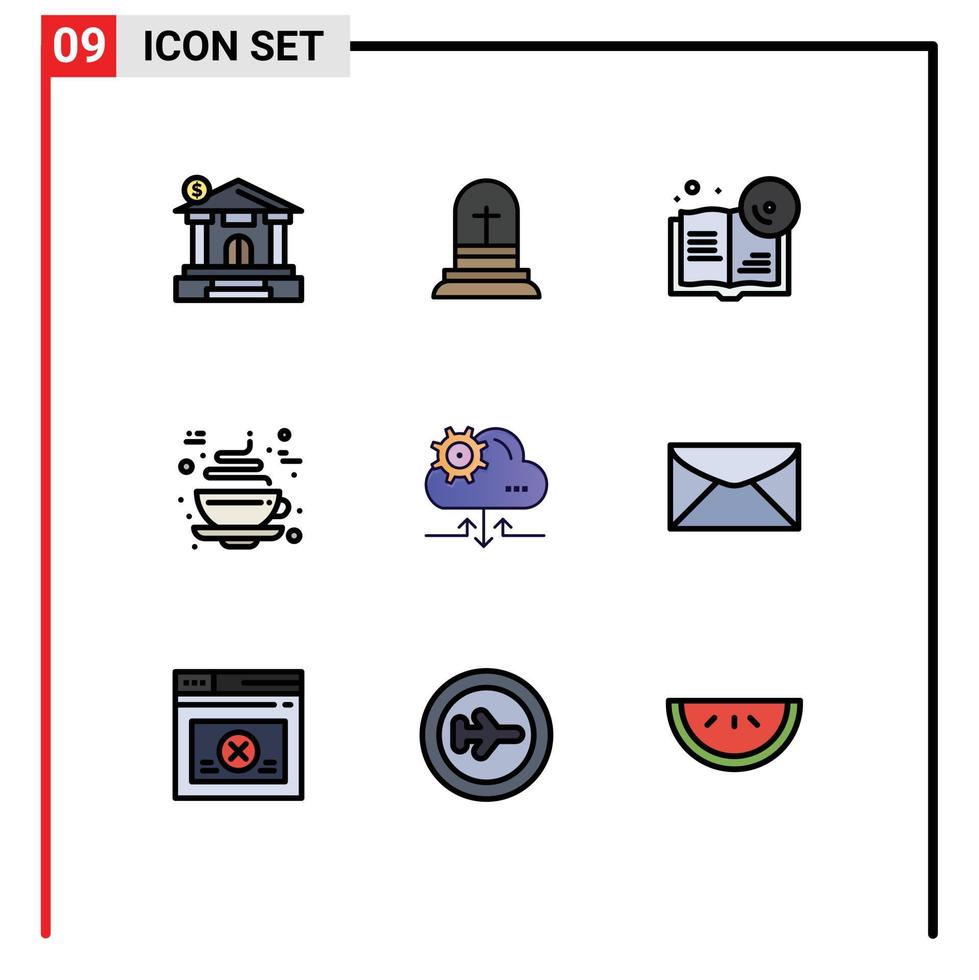 grupo de símbolos de icono universal de 9 colores planos de línea de relleno modernos de configuración de elementos de diseño vectorial editables de chocolate de taza de libro caliente vector
