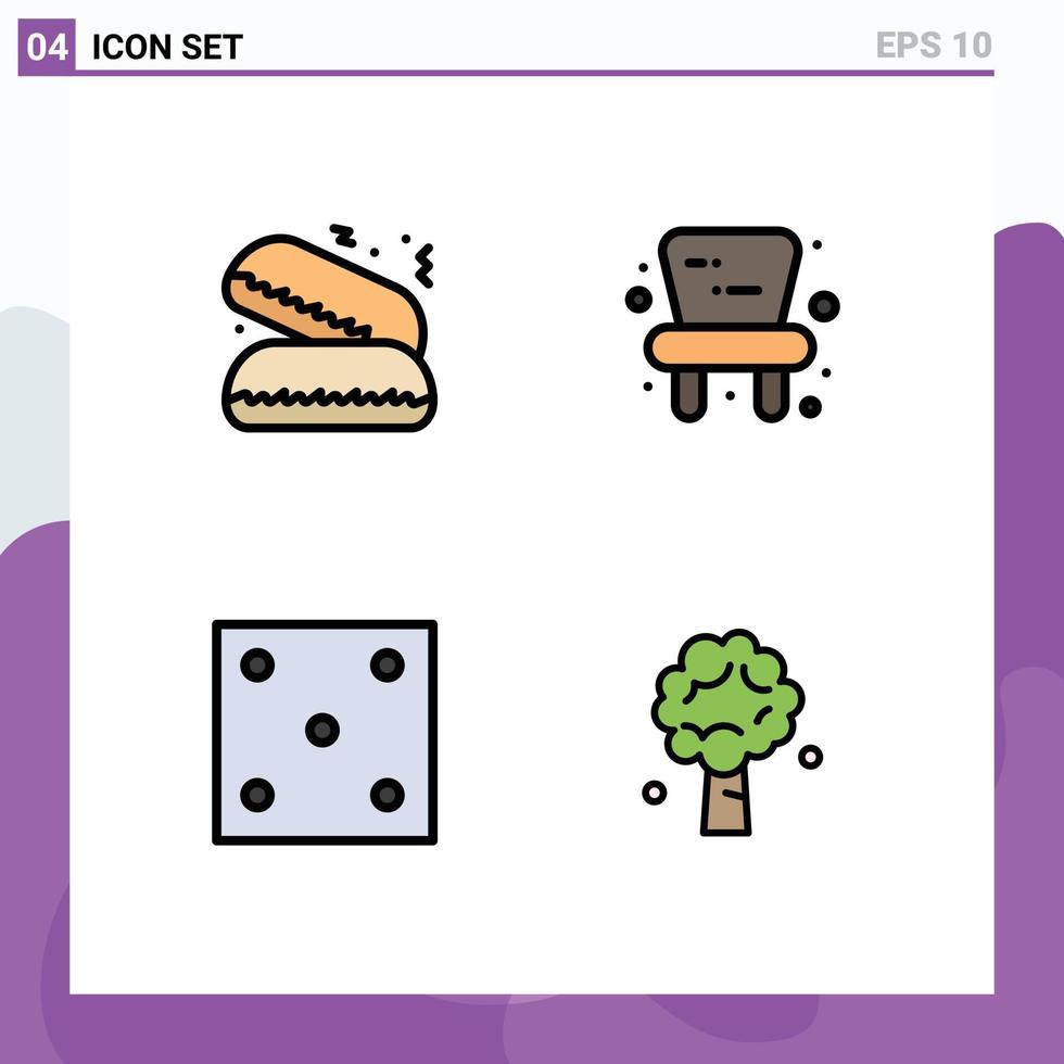 4 Filledline Flat Color concept for Websites Mobile and Apps fast food sport baby dice apple Editable Vector Design Elements