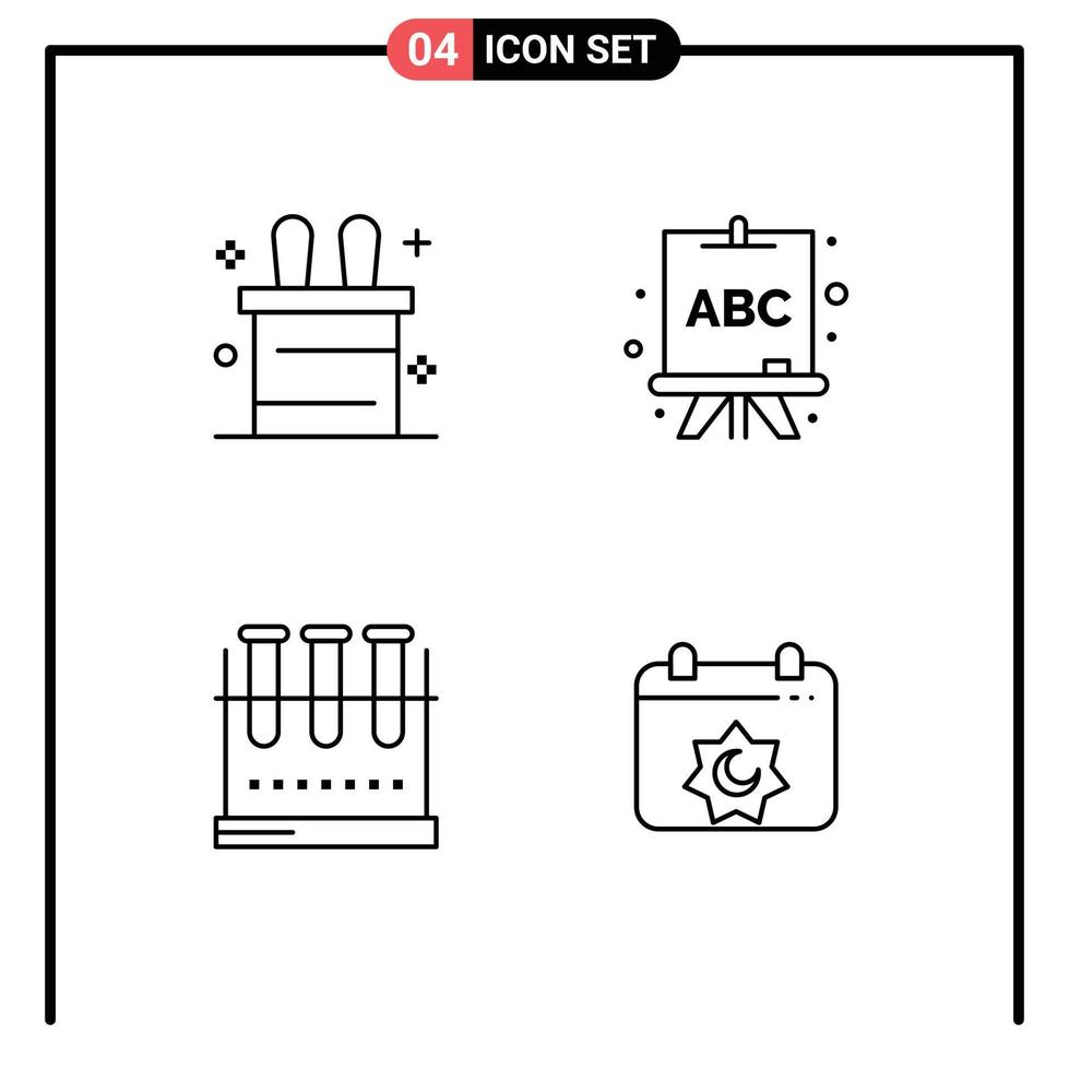 4 Universal Line Signs Symbols of magic trick test tube board erlenmeyer flask feast Editable Vector Design Elements