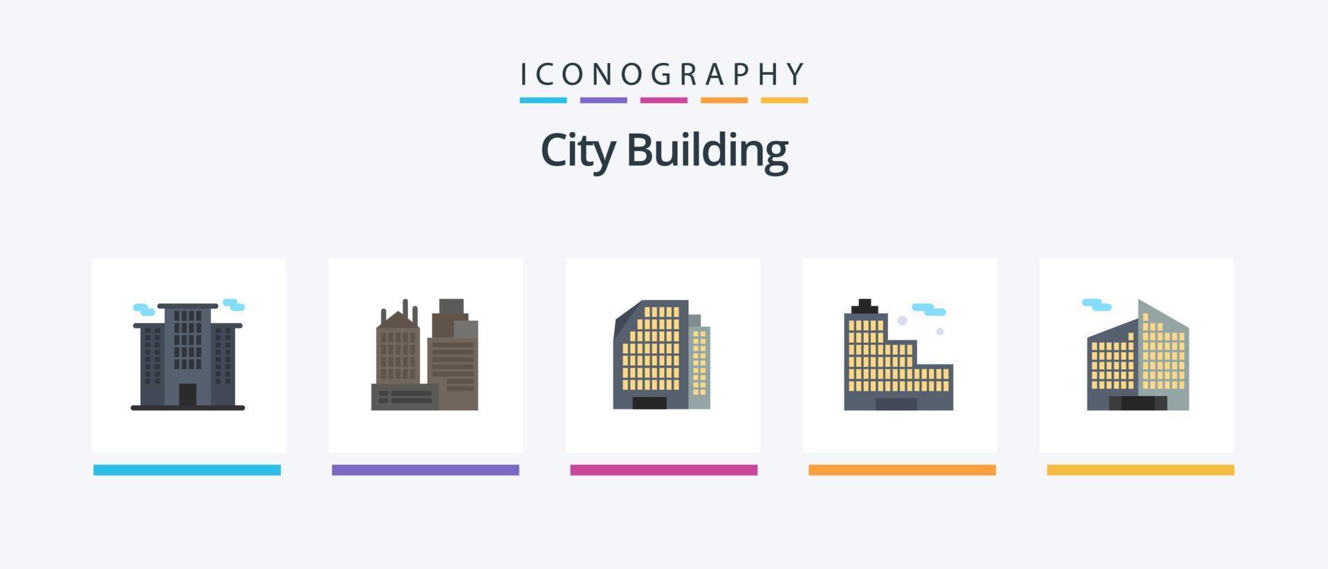 City Building Flat 5 Icon Pack Including . city. office. Creative Icons Design vector