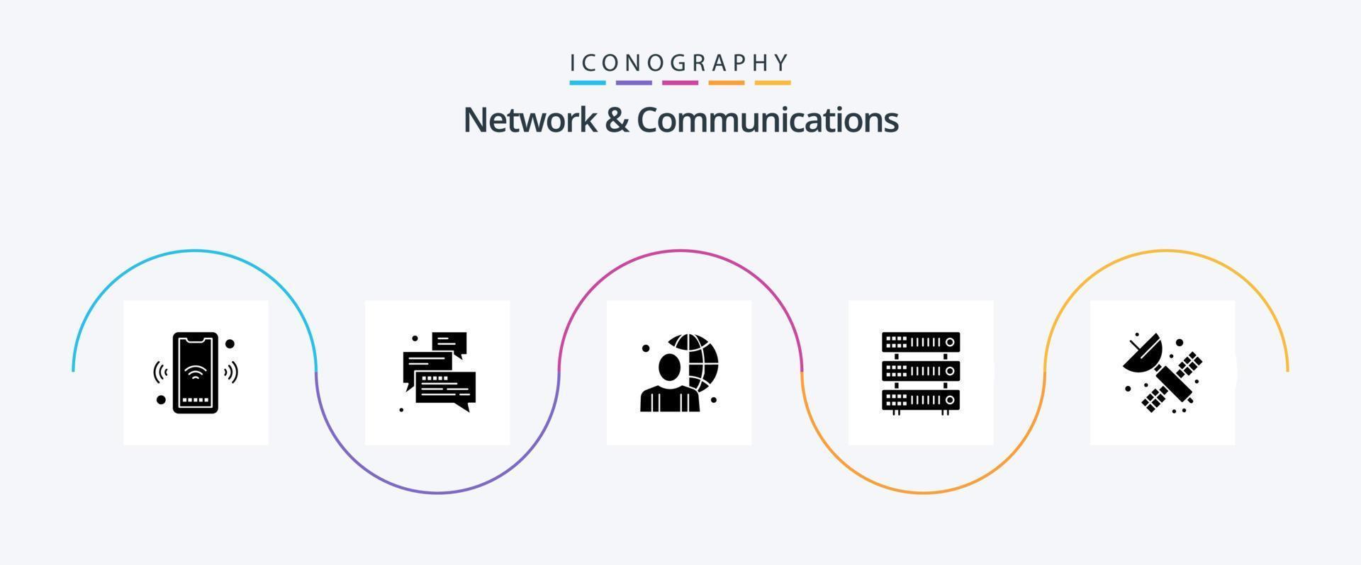 Network And Communications Glyph 5 Icon Pack Including server. database. support. world. globe vector
