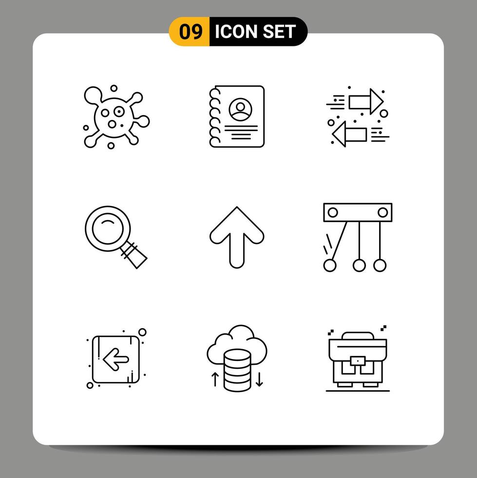 Modern Set of 9 Outlines and symbols such as upload arrow arrows arrow magnifying Editable Vector Design Elements